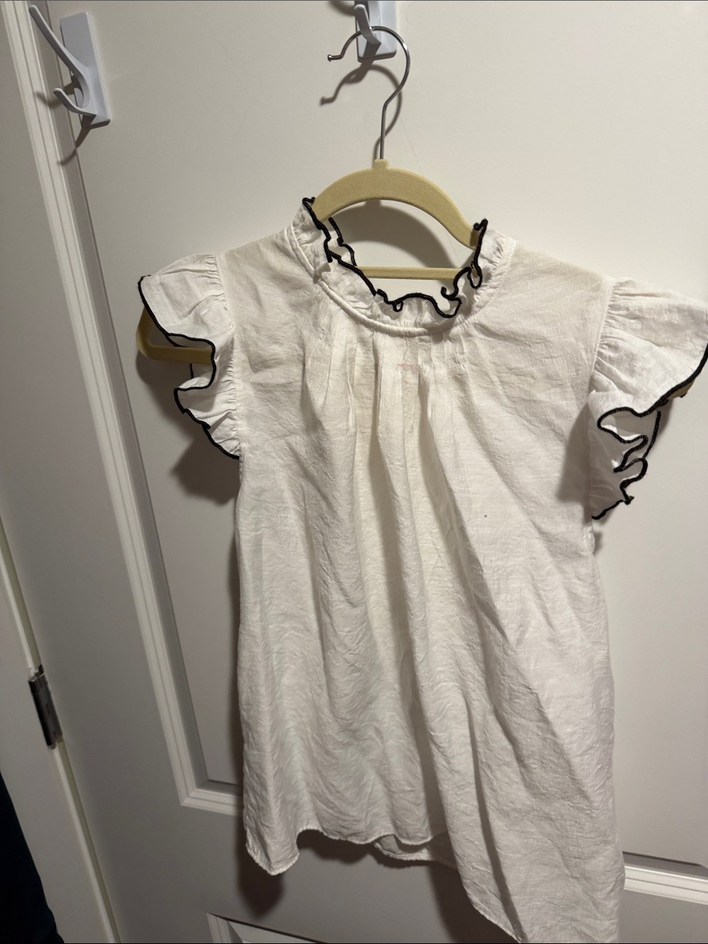English Factory White Dress with Black Trim Ruffle Collar
